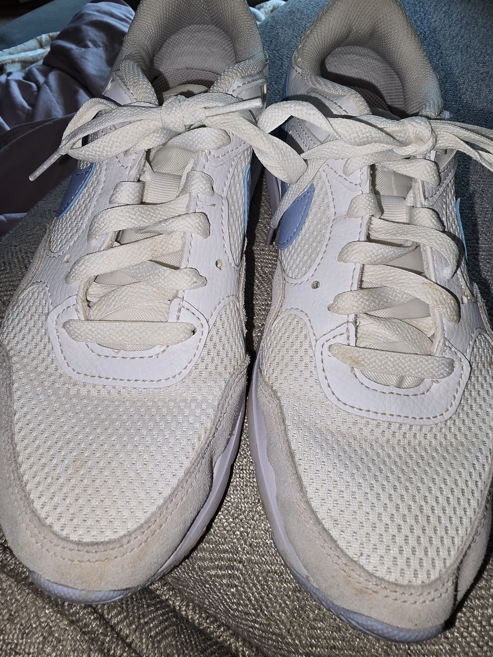 Nike Women's White Sneakers with Light Blue Swoosh